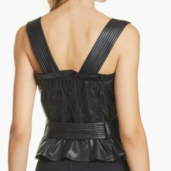 Nanushka Leather top soft black square neck vegan faux sz XS/S sz 4/6 - Picture 5 of 11